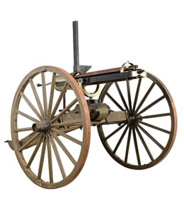 (C) IMPRESSIVE REPLICA GATLING GUN WITH FIELD CARRIAGE.