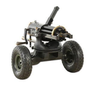 (M) DESIRABLE TIPPMANN ARMS 9MM GATLING GUN WITH CARRIAGE.