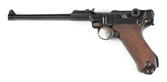 (C) DWM LP-08 ARTILLERY LUGER SEMI-AUTOMATIC PISTOL WITH HOLSTER AND DRUM.