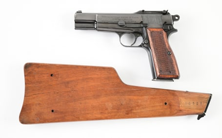 (C) FINE PRE-WAR TANGENT SIGHT FN GP35 HI POWER SEMI-AUTOMATIC PISTOL WITH MATCHING STOCK AND