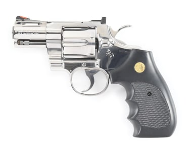 (M) SCARCE BRIGHT STAINLESS 2 1/2" COLT PYTHON DOUBLE ACTION REVOLVER WITH BOX