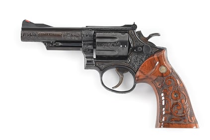 (C) ENGRAVED AND GOLD INLAID SMITH & WESSON MODEL 19-3 DOUBLE ACTION REVOLVER.