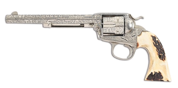 (C) D.W. HARRIS CATTLEBRAND ENGRAVED COLT BISLEY FRONTIER SIX SHOOTER SINGLE ACTION REVOLVER.