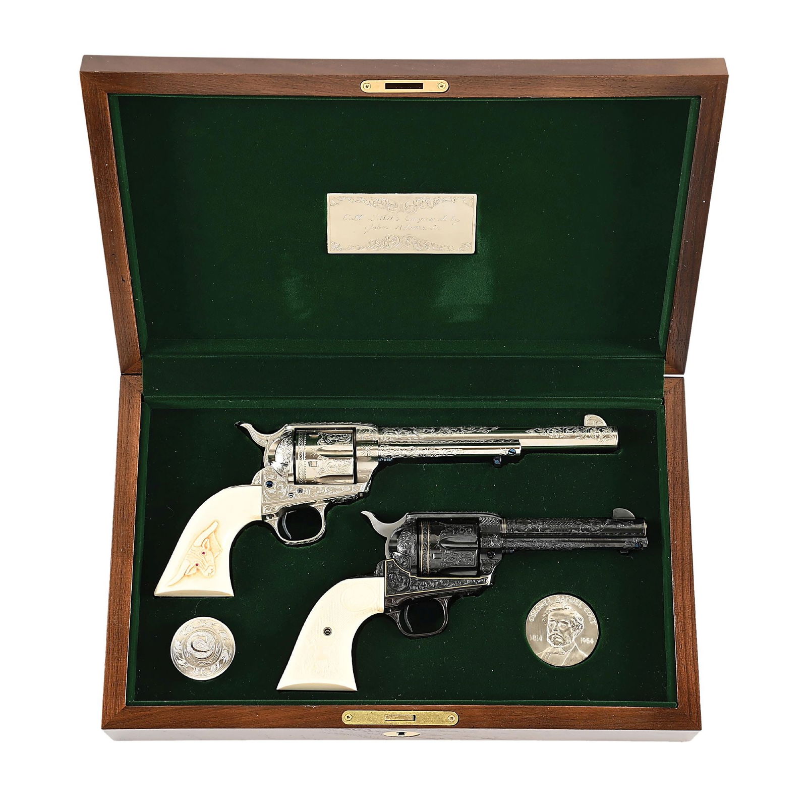 (M) SPECTACULAR CASED PAIR OF J. ADAMS SR. ENGRAVED COLT SINGLE ACTION REVOLVERS. (1 of 17)