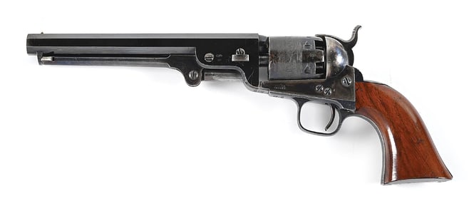 (A) MUSEUM QUALITY COLT 1851 PERCUSSION REVOLVER WITH LONDON BARREL ADDRESS.