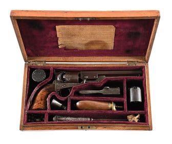 (A) CASED COLT LONDON 1851 NAVY PERCUSSION REVOLVER.