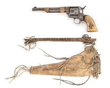 (A) INDIAN USED COLT CAVALRY MODEL WITH INDIAN DECORATED HOLSTER