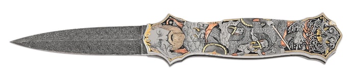JOE KIOUS VALHALLA DOUBLE POCKET LOCKET CUSTOM AUTO KNIFE.