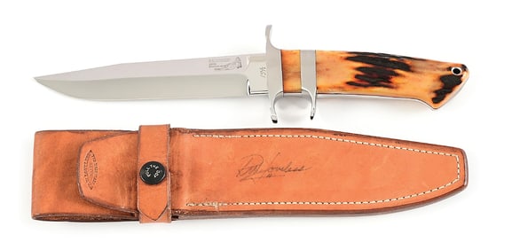 BOB LOVELESS CUSTOM DOUBLE NUDE LOGO AMBER STAG JUNIOR BEAR SUBHILT FIGHTER.