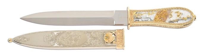 JIM SORNBERGER GOLD RUSH THEMED GOLD QUARTZ DAGGER.