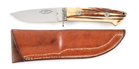 BOB LOVELESS ENGRAVED BELT KNIFE.