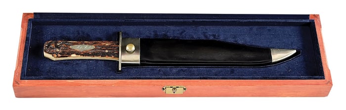 LARGE CASED D.E. HENRY MOUNTAIN RANCH "OLD GRIZZLY" BOWIE KNIFE.