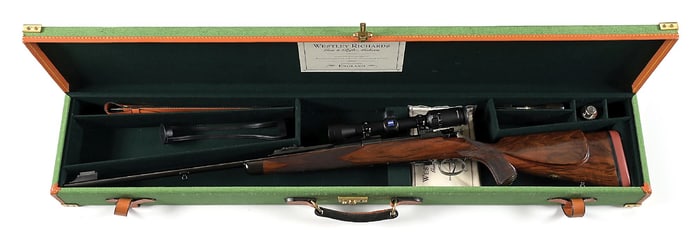 (C) CASED WESTLEY RICHARDS MAUSER BOLT ACTION RIFLE IN .250-3000.