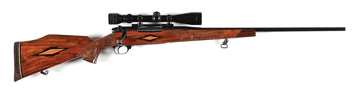 (C) WEST GERMAN WEATHERBY MARK V CUSTOM DELUXE BOLT ACTION SPORTING RIFLE.