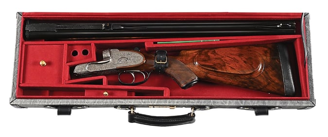 (M) ALFRED SCHILLING DOUBLE RIFLE IN .470 NITRO EXPRESS WITH TAUPE CASE.