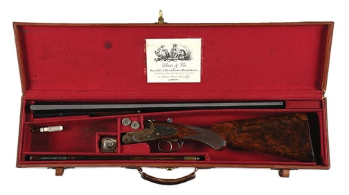 (C) SPECTACULAR, EARLY AND ORIGINAL, BOSS & CO 12 BORE SLE OVER/UNDER SHOTGUN WITH CASE.