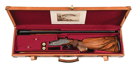(M) TOMASONI ENGRAVED IVO FABBRI 12 GAUGE OVER UNDER SLE SHOTGUN WITH FABULOUS SCROLL AND MYTHICAL