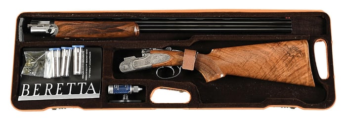 (M) WONDERFUL BERETTA GIUBILEO OVER UNDER 20 BORE SHOTGUN DOUBLE SIGNED GIOVANELLI AND SABATTI.