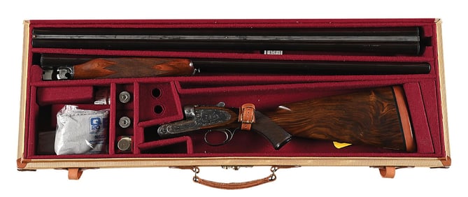 (C) PURDEY 12 BORE SLE SIDE BY SIDE SHOTGUN, TWO BARREL SET, WITH ENGRAVING BY KEN HUNT.