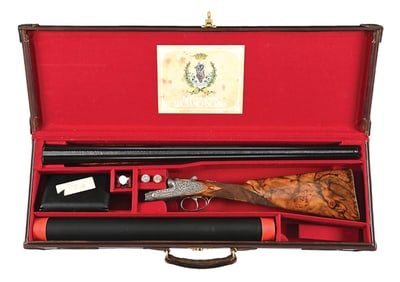 (M) LUCIANO BOSIS 20 GAUGE SIDE BY SIDE SHOTGUN WITH WIDE CUT FLORAL SCROLL BY PEDRETTI.
