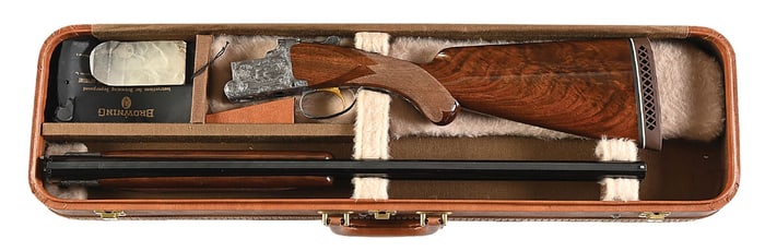 (C) DEWIL ENGRAVED DIANA GRADE BELGIAN BROWNING SUPERPOSED 12 BORE SHOTGUN.