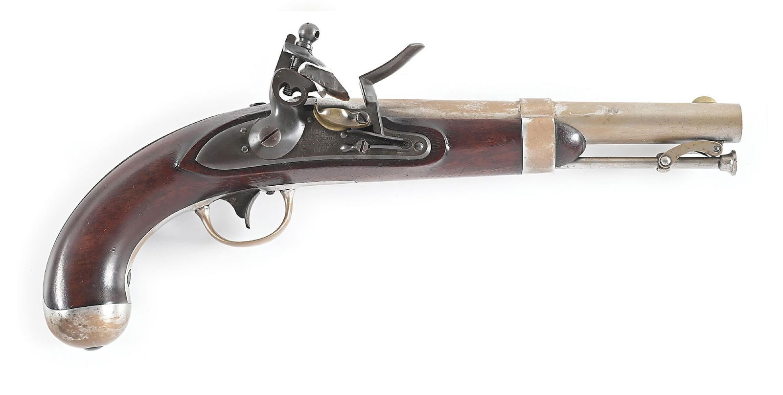 (A) HIGH CONDITION U.S. MODEL 1836 FLINTLOCK PISTOL BY ROBERT JOHNSON.: Manufactured from 1836 through 1844 in Middletown Conn. This was the last US contact pistol manufactured as a flintlock and was the standard issue sidearm during the Mexican War and seldom seen in the