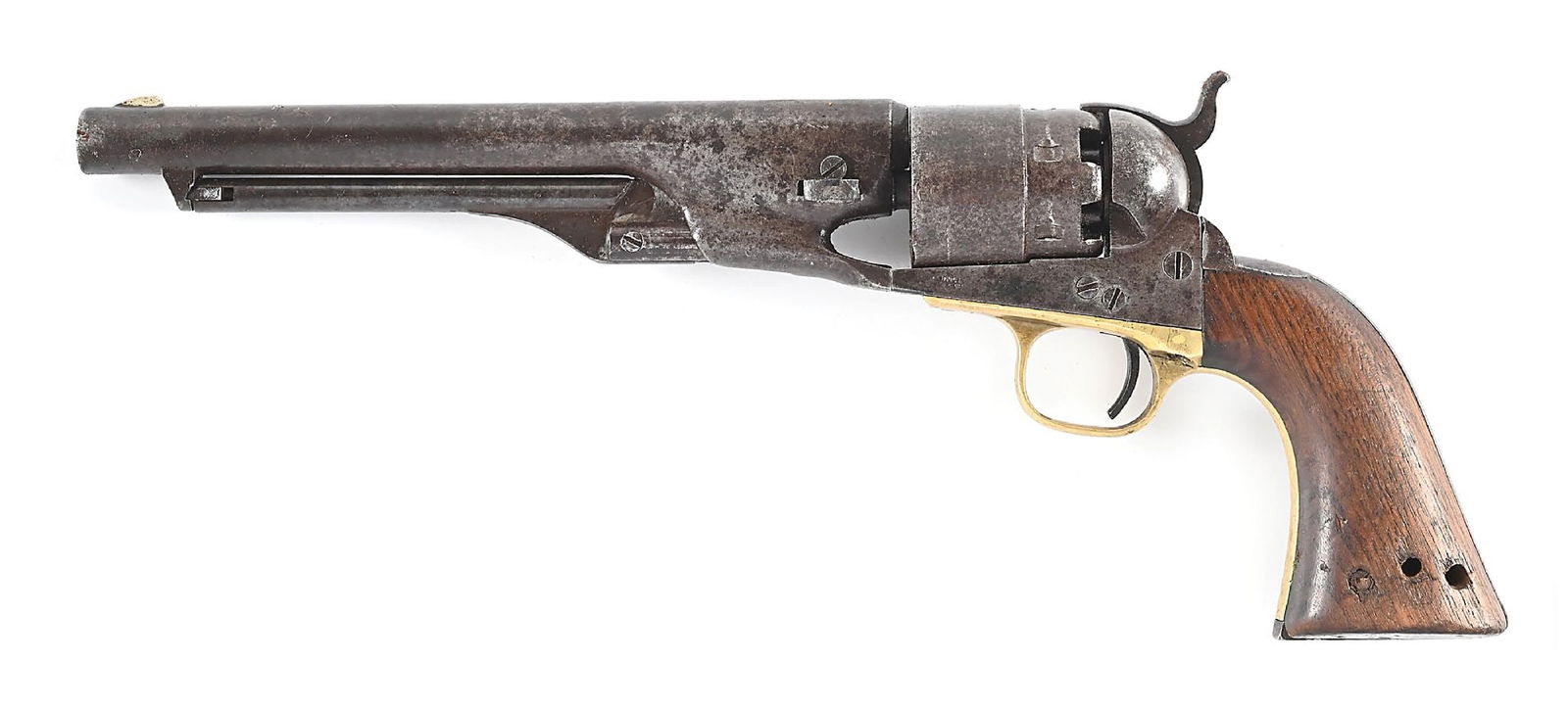 (A) COLT 1860 ARMY IDENTIFIED TO CAPTAIN JOHN W. LEWIS, 4TH KENTUCKY CAVALRY, CAPTURED AT: 1863 vintage Colt 1860 Army single action revolver, serial number 122220. Standard barrel configuration with German silver blade front sight and hammer notch rear sight. One piece plain walnut grips.
