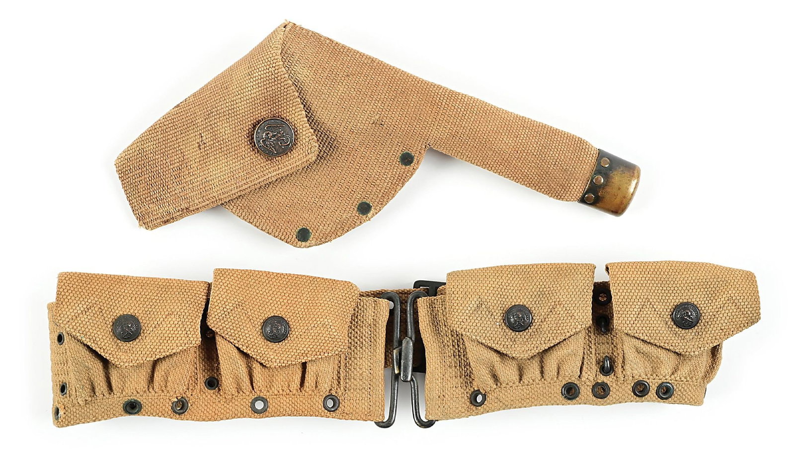 LOT OF: PRE WW1 USMC MILLS EAGLE SNAP WEB GEAR.: Lot consists of: A) Mills 1909 holster for the USMC Colt M1905 DA .38. No USMC contract for the web holster has been located, but another example is known. They were most likely private purchase items