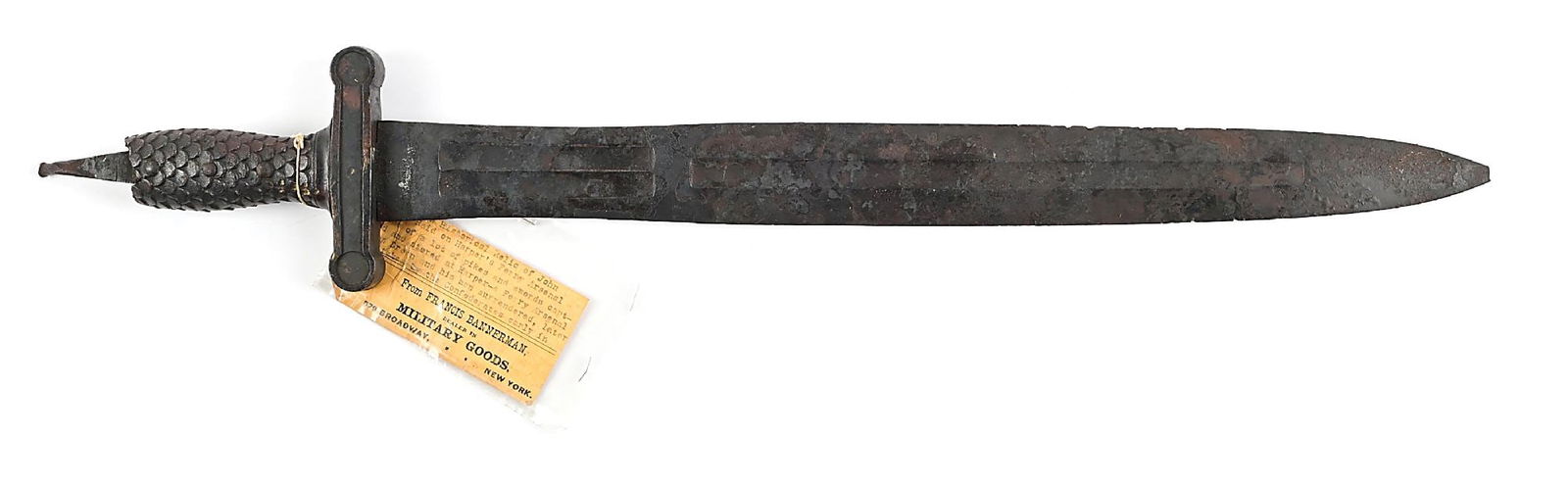 1852 SHORT SWORD STOLEN FROM HARPER'S FERRY IN THE JOHN BROWN RAID: A very interesting example of an Ames Model 1832 Foot Artillery Sword with attributions to John Brown’s infamous raid at Harpers Ferry and provenance from renowned military goods dealer Francis