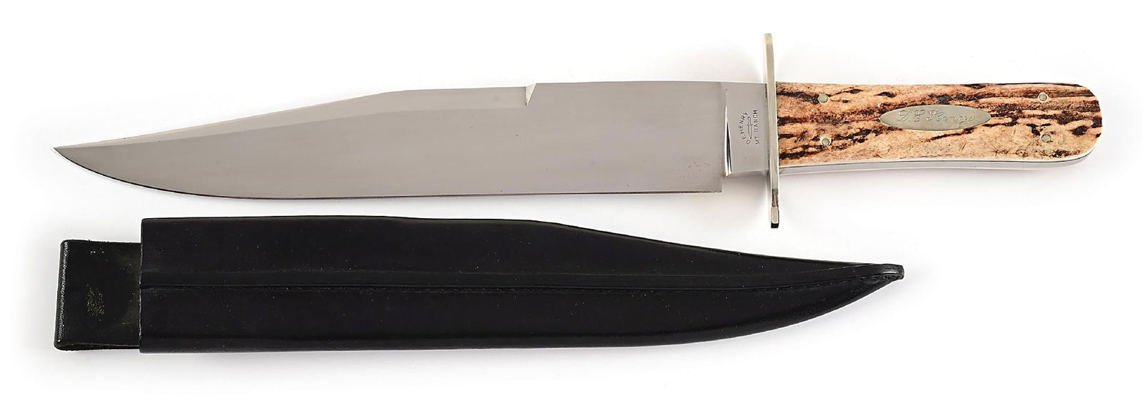 LARGE D.E. HENRY MT RANCH STAG HANDLE BOWIE KNIFE. (1 of 9)