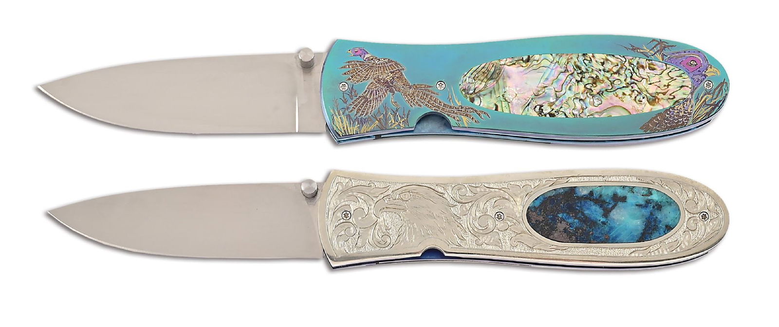 LOT OF 2: JIM SORNBERGER 2006 FISHING TRIP SPECIAL AND HAWK HEAD LINERLOCK KNIVES. (1 of 6)