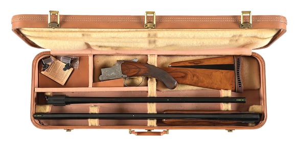 (C) BROWNING GRADE III "FIGHTING COCKS" WATRIN ENGRAVED SUPERPOSED SHOTGUN 2 BARREL SET.