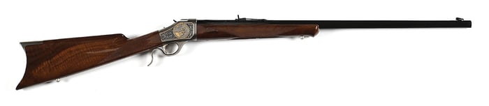 (M) 50 OF 400 1994 BANQUET EDITION GOLD PLATED AND ENGRAVED BROWNING MODEL 1885 SINGLE SHOT FALLING