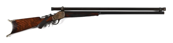(A) DELUXE WINCHESTER MODEL 1885 HIGH WALL SINGLE SHOT RIFLE IN .32-40 WITH PERIOD SCOPE.