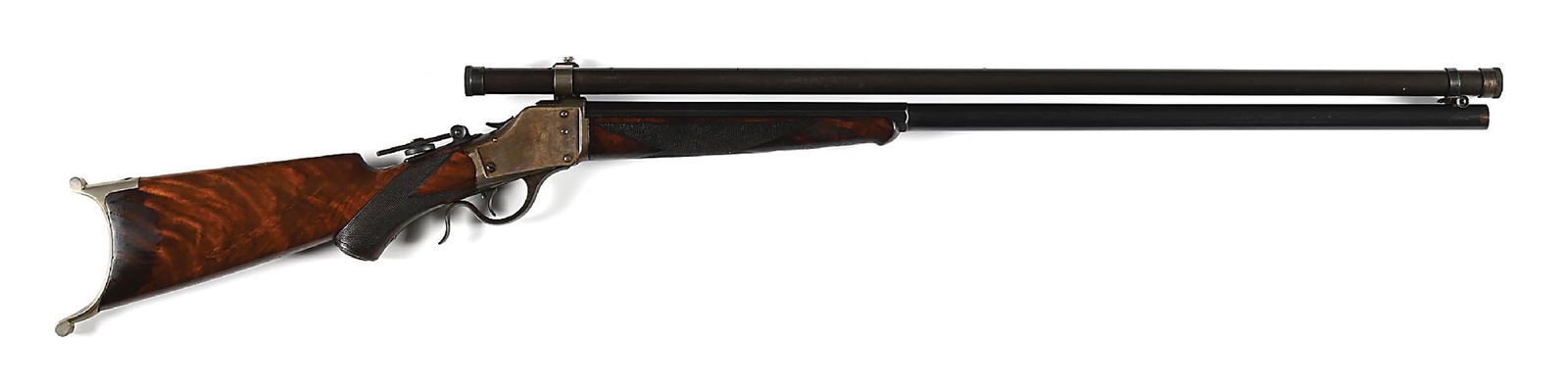 (A) DELUXE WINCHESTER MODEL 1885 HIGH WALL SINGLE SHOT RIFLE IN .32-40 WITH PERIOD SCOPE. (1 of 8)