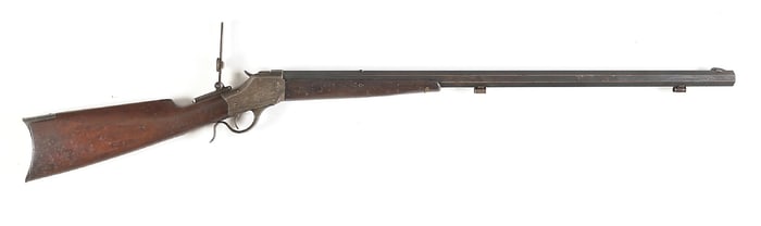 (A) WESTERN ALTERED WINCHESTER MODEL 1885 HIGH WALL SINGLE SHOT RIFLE IN .45-90 WITH LONG RANGE