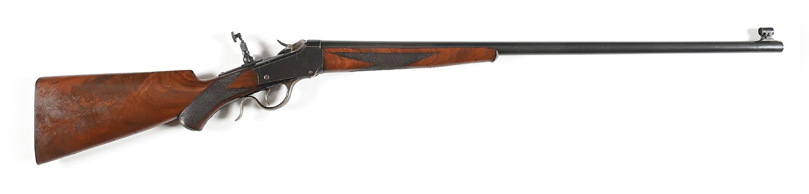 (C) DELUXE WINCHESTER MODEL 1885 LOW WALL SINGLE SHOT RIFLE IN .22 SHORT. (1 of 13)