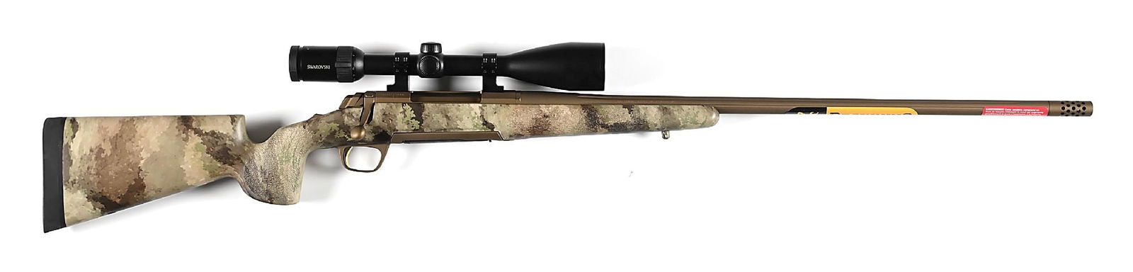 (M) BROWNING X-BOLT HELL'S CANYON MCMILLAN AMBUSH BOLT ACTION RIFLE IN .26 NOSLER.: Manufactured in 2016 in Japan by Miroku. Features include fluted barrel, muzzle brake, bronze Cerakote finish, McMillan factory stock finished in desert multicam Ovix finish, Buckmark in black on trig
