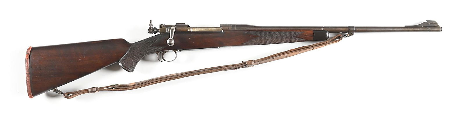 (C) CUSTOM MODEL 1903 BOLT ACTION SPORTING RIFLE.: The barrel is stamped "Hoffman Arms Co. Ardmore Okla." but in a block letter without the usual cursive style with fonts, indicating it was added. Banded and hooded front sight, no rear sight slot, a r