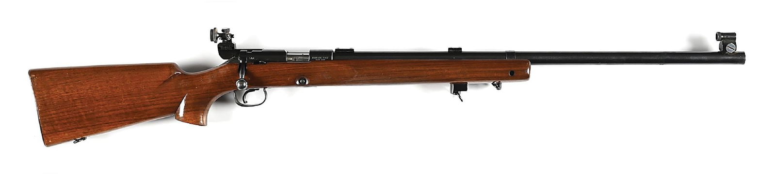 (C0 WINCHESTER MODEL 52B HEAVY BARREL BOLT ACTION TARGET RIFLE.: Dates to 1948. Standard post-war heavy barrel, magazine fed (Winchester stamped and included) and blue finish. The barrel is punctuated with the barrel mounted A-O scope blocks, no rear sight cut, a L