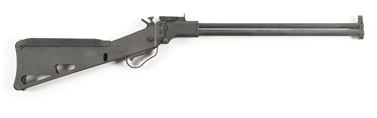 (M) SPRINGFIELD M6 SCOUT .410/.22 LR OVER/UNDER COMBINATION GUN WITH HARD AND SOFT CASES.: Essentially a civilian version of the USAF survival rifles, utilizing .22 LR instead of .22 Hornet. Fixed tall blade front sight and flip rear sight with an aperture peep for .22 LR and a V notch for