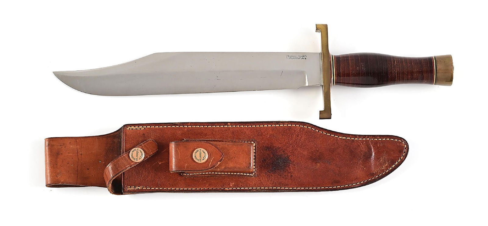 RANDALL MODEL 12-11 CONFEDERATE BOWIE KNIFE.: Circa 1950s-1960s Randall Model 12-11 Confederate Bowie. A similar example is pictured on page seven of Randall's 1954 catalog. The illustration can also be found on page 134 of "Randall Made Knives: