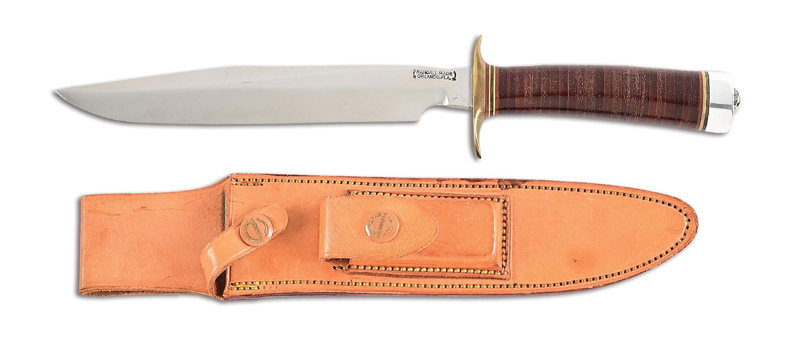 US WWII RANDALL MODEL 1-8 ALL PURPOSE FIGHTING KNIFE WITH HEISER SCABBARD.: All Purpose Fighting Knife was too lengthy for Bo Randall's record books so he shortened the name to "Fighter". The name stuck, and since then, the Randall Model 1 Fighter is one of the most recognize