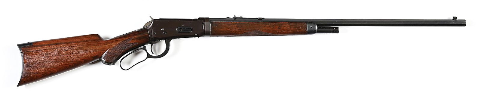(C) SEMI-DELUXE TAKE DOWN WINCHESTER MODEL 1894 LEVER ACTION RIFLE.: Manufactured circa 1912 per Madis. The blued nickel steel octagon barrel is fitted with a Marbles No. 3 front sight sans bead and a sporting rear. Half length magazine tube. Takedown receiver marked o