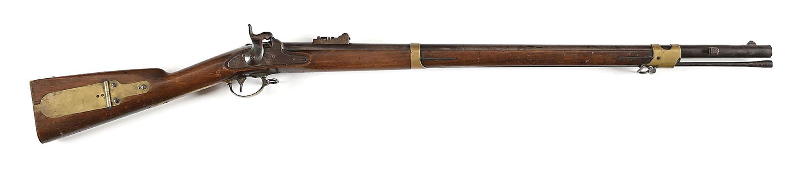 (A) HARPERS FERRYTYPE III ALTERATION OF 1856 - US MODEL 1841 PERCUSSION MISSISSIPPI RIFLE.: This is one of 803 Harpers Ferry US rifles that were altered to include the C variation long rang tangent adjustable rear sight, Model 1855 high front sight (5/16), bore altered from .54 caliber to .5
