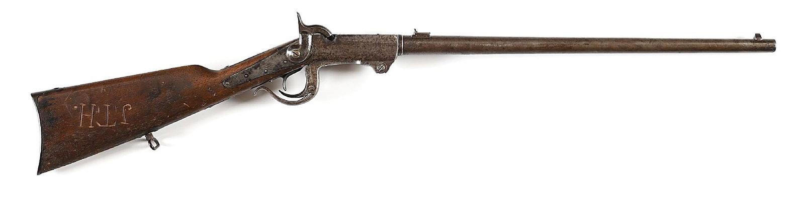 (A) EARLY 2ND MODEL BURNSIDE RIFLE CO. CIVIL WAR CARBINE.: This is a Providence stamped gun with early first model serial range. Only 2000 of these were made between 1860 through 1862 and saw service through the entirety of the war. The lock plate also bears 