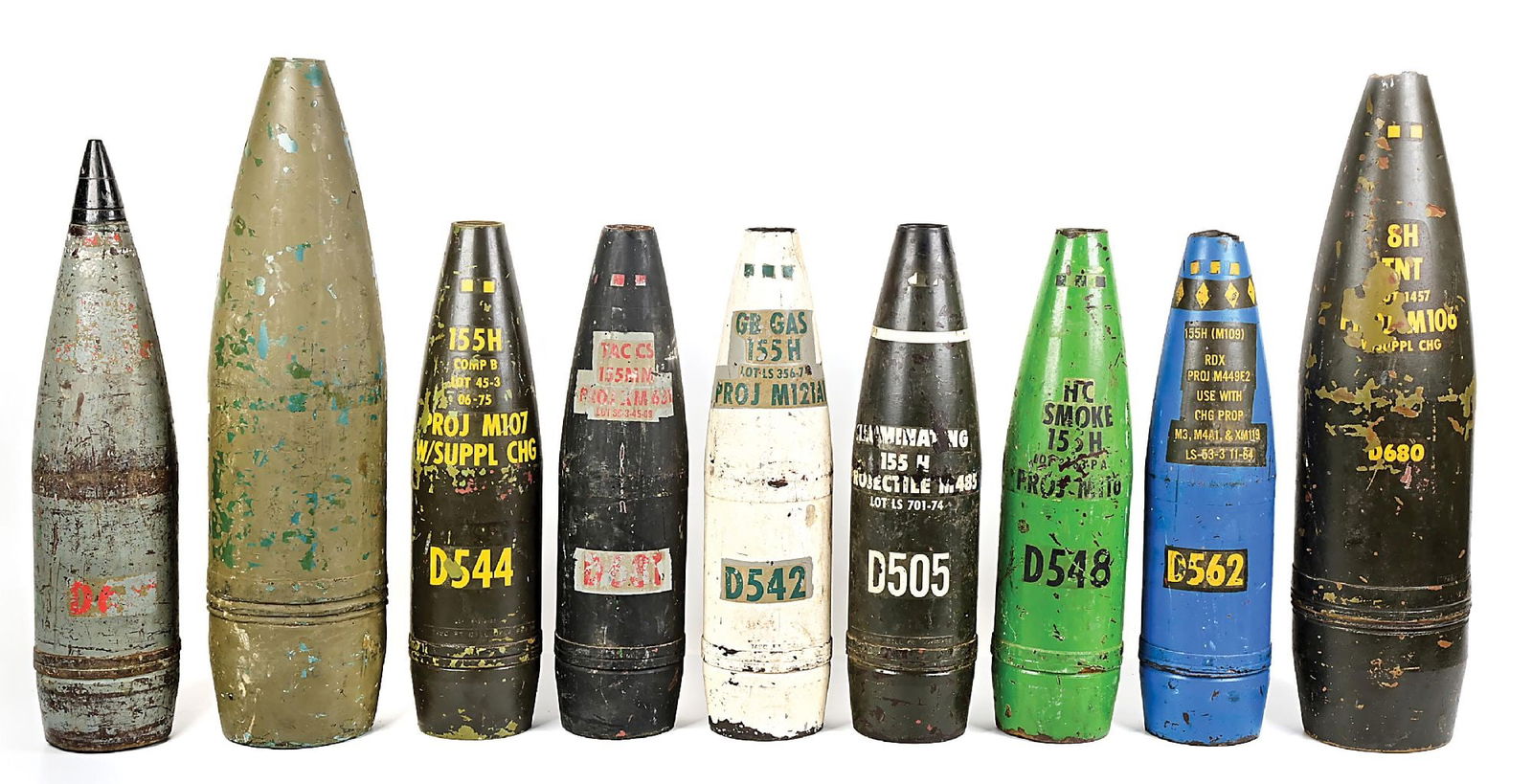LOT OF 9: INERT TRAINING SHELLS. (1 of 1)