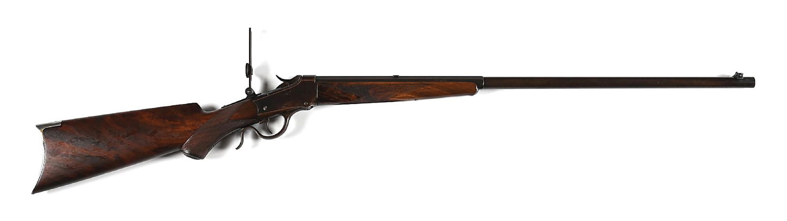 (C) DELUXE WINCHESTER MODEL 1885 LOW WALL SINGLE SHOT RIFLE IN .32 IDEAL. (1 of 10)