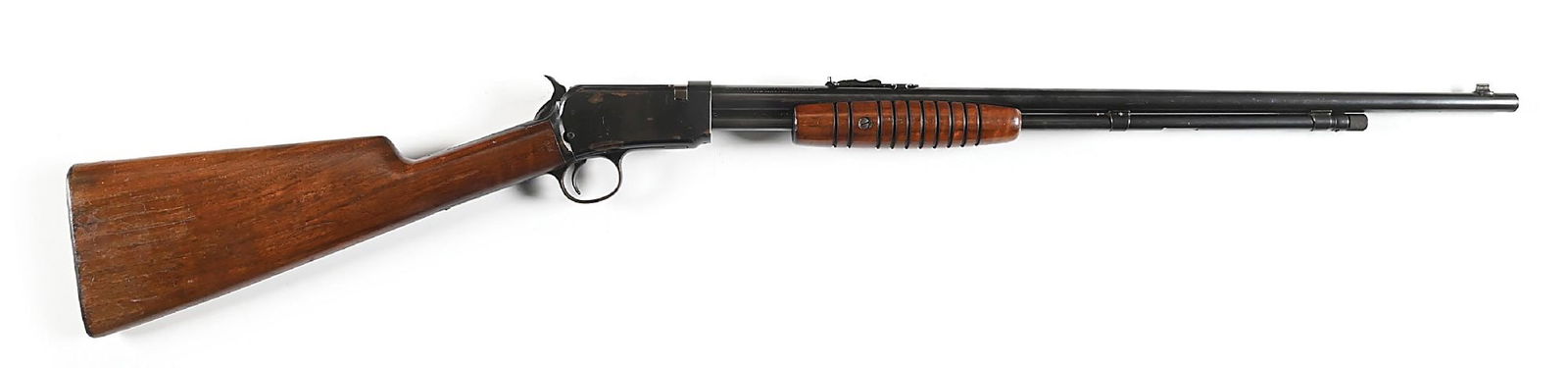 (C) FIRST YEAR (1932) WINCHESTER MODEL 62 SLIDE ACTION RIFLE.: Dates to 1932. A total of 7643 rifles were made this first year. This fine example has all the early features including the pre 1935 3-pin breech block, the checkered hammer, smooth trigger, very scar