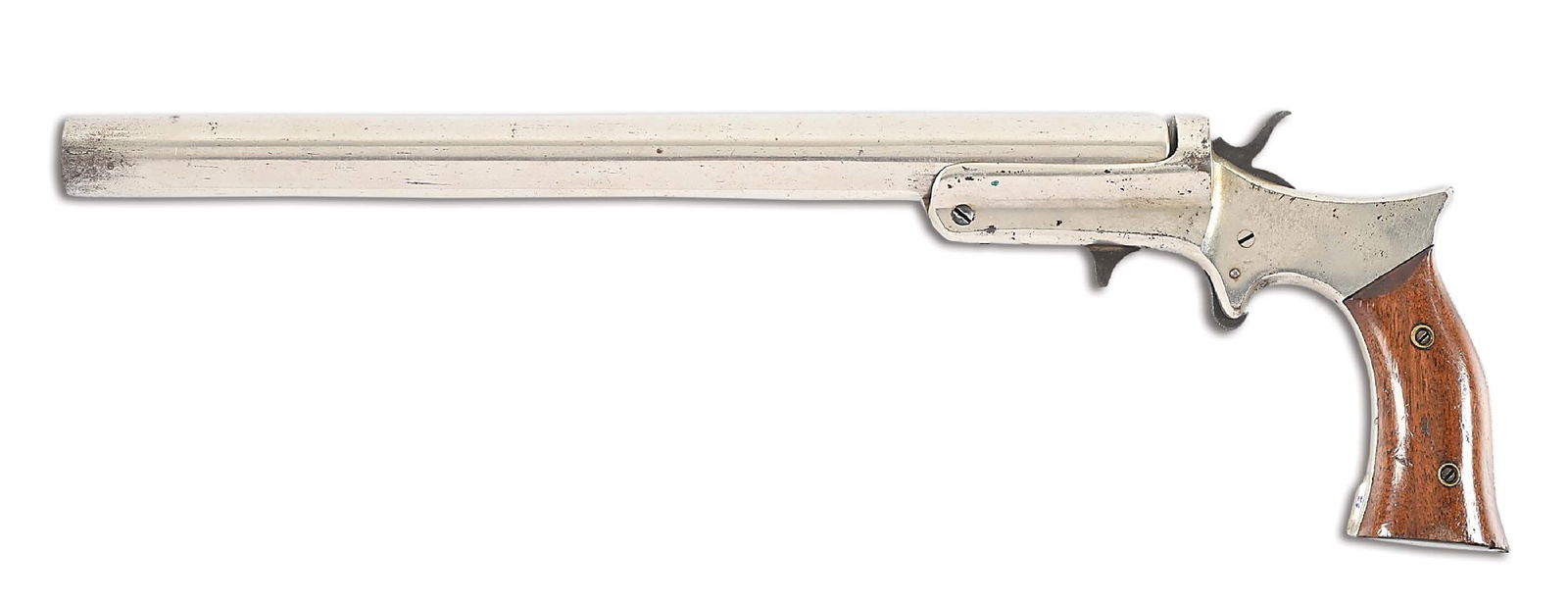 RARE SHATTUCK NO. 1 FLARE PISTOL SERIAL NUMBER 19.: Although unmarked these scarce flare pistols are attributed to C.S. Shattuck, maker of various small pocket revolvers and palm pistols in the late 19th and early 20th century. This example is finished